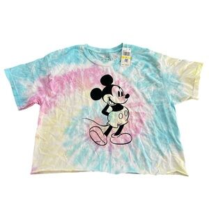 Disney Mickey Mouse Tie-Dye Cropped Short Sleeve T-Shirt Size Medium